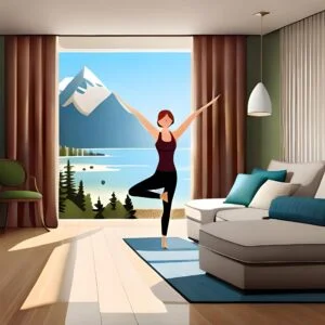 Mujer haciendo yoga desde casa