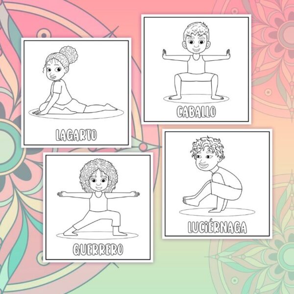 Colorear yoga para niños tras
